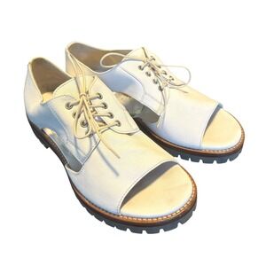 AGL Open Toe Oxfords 39/9 White Leather Cutout Lug Sole Lace Up Italy NWOB